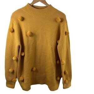 Blushing Heart Gold Pom Pom Knit Pullover Sweater Womens Sz L Mock Neck